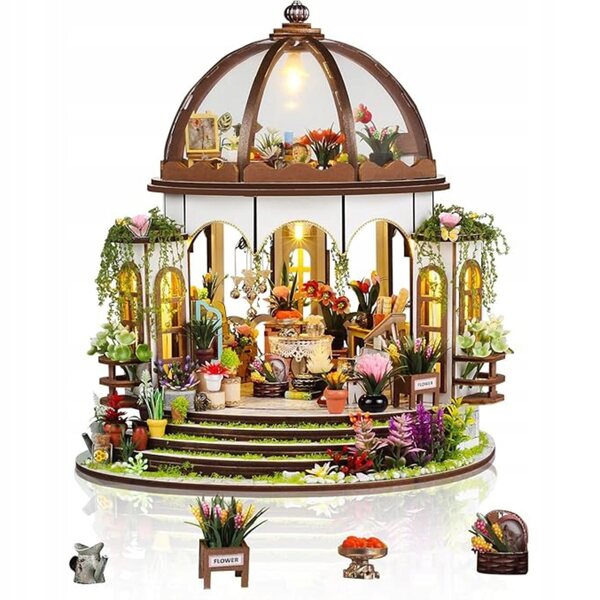 Miniaturhaus zum Bauen mit LED, Gewächshaus-Bedee-Set 24,5 cm für Kinder ab 14 Jahren