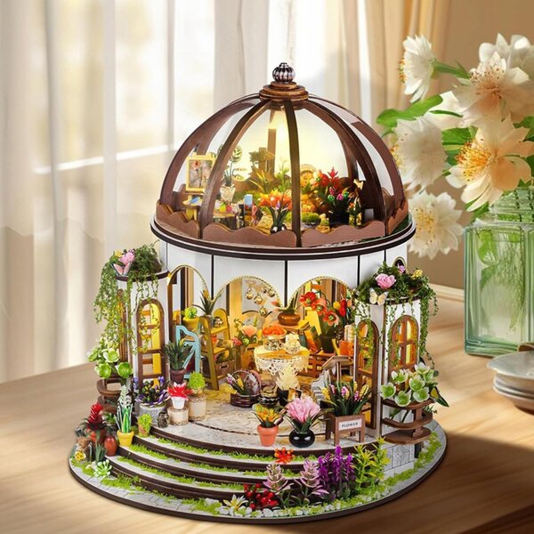 Miniature Casa da Costruire con LED, Set Greenhouse Bedee 24,5 cm per Bambini 14+