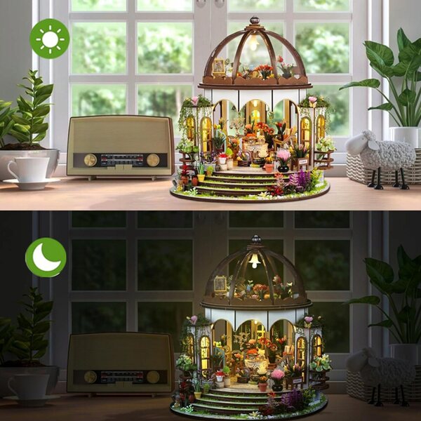 Miniature Casa da Costruire con LED, Set Greenhouse Bedee 24,5 cm per Bambini 14+