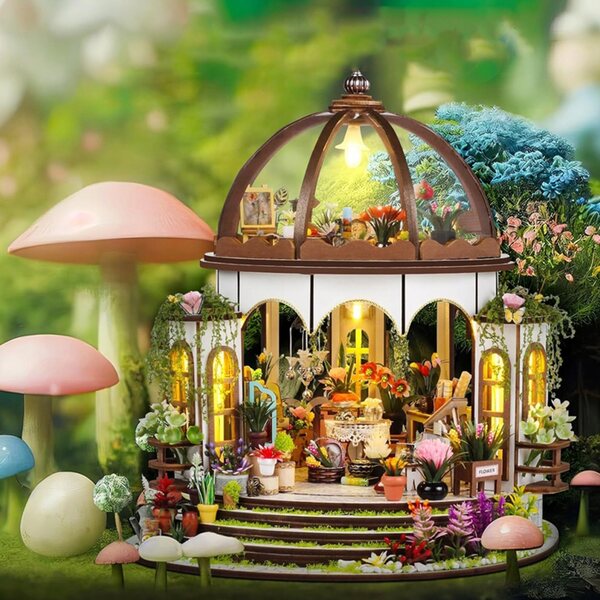 Miniature Casa da Costruire con LED, Set Greenhouse Bedee 24,5 cm per Bambini 14+