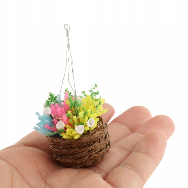 Miniatura 1:12 Pianta Verde in Vaso per Casa delle Bambole in Legno Beige 3x7cm