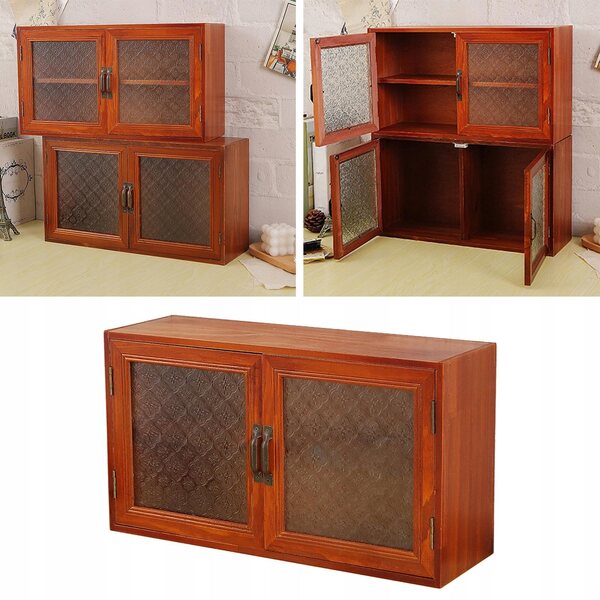 Holzschrank mit Türen und Vitrine zur Organisation von Büro und Küche