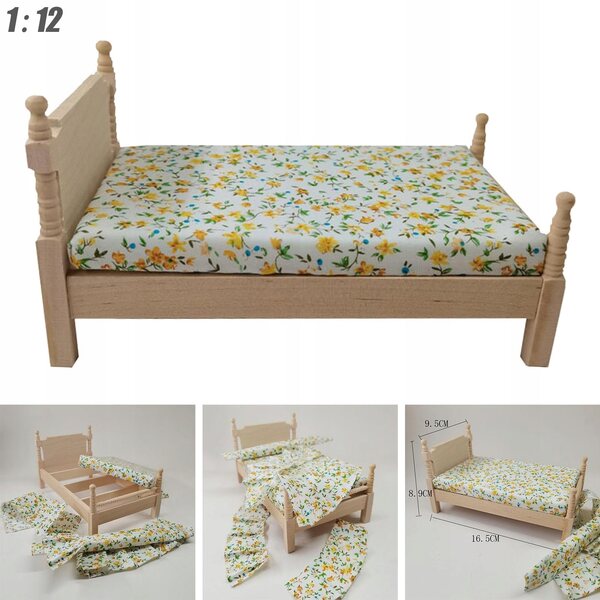 Letto in Miniatura in Legno 1:12 per Casa delle Bambole - Arredo Vintage