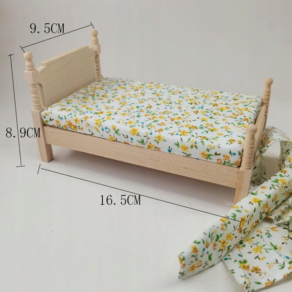 Letto in Miniatura in Legno 1:12 per Casa delle Bambole - Arredo Vintage
