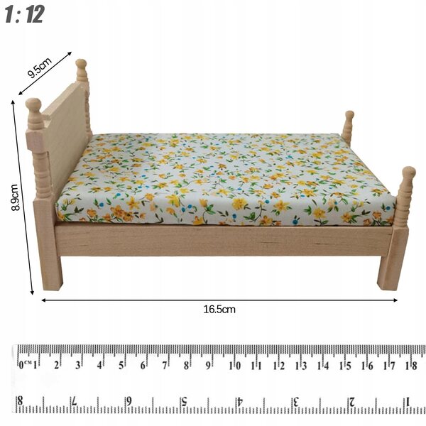 Letto in Miniatura in Legno 1:12 per Casa delle Bambole - Arredo Vintage