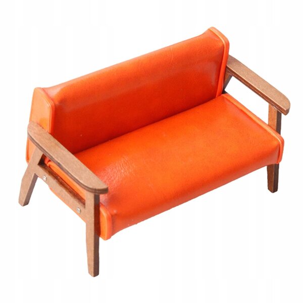 Miniature orange træsofa til dukkehus 1:12 skala