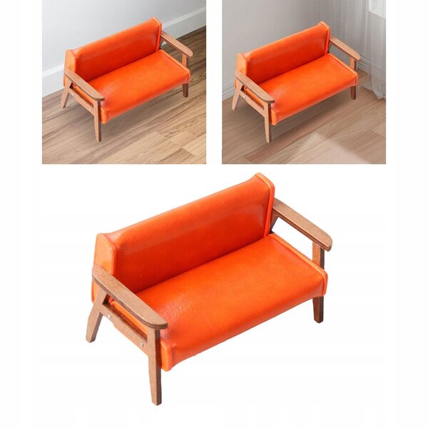 Miniature orange træsofa til dukkehus 1:12 skala