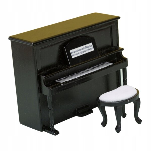 Miniatuur piano met kruk voor poppenhuis 1:12 zwart