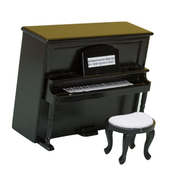 Miniatuur piano met kruk voor poppenhuis 1:12 zwart