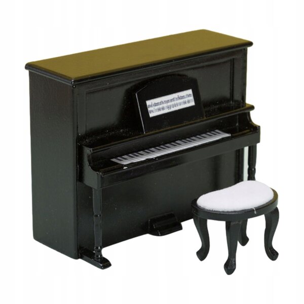 Miniatuur piano met kruk voor poppenhuis 1:12 zwart