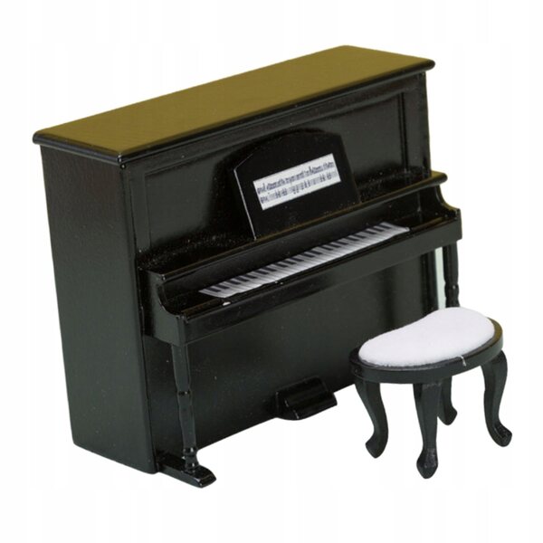 Miniatuur piano met kruk voor poppenhuis 1:12 zwart