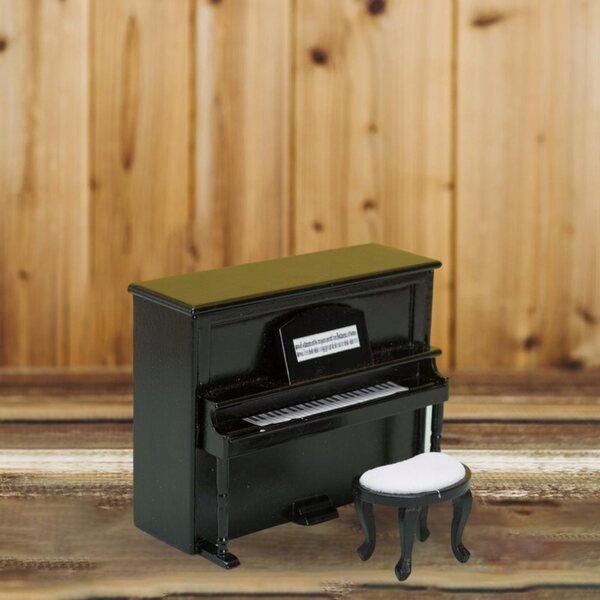 Miniatuur piano met kruk voor poppenhuis 1:12 zwart