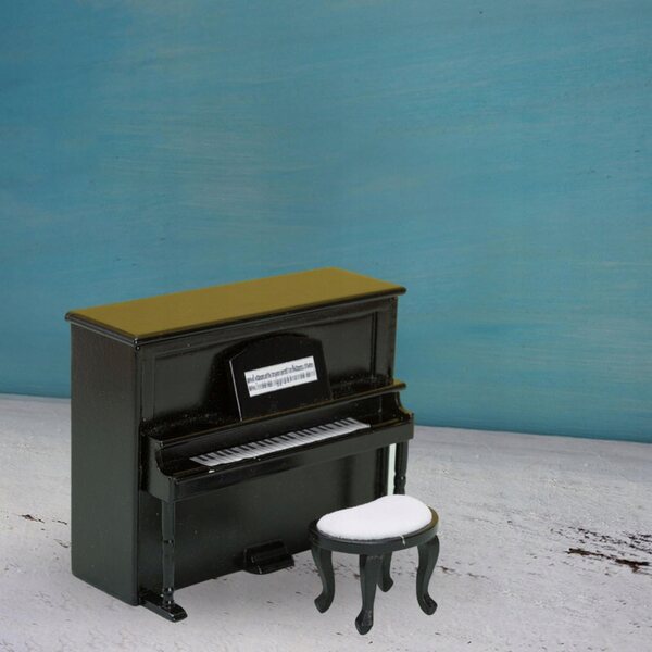 Miniatuur piano met kruk voor poppenhuis 1:12 zwart