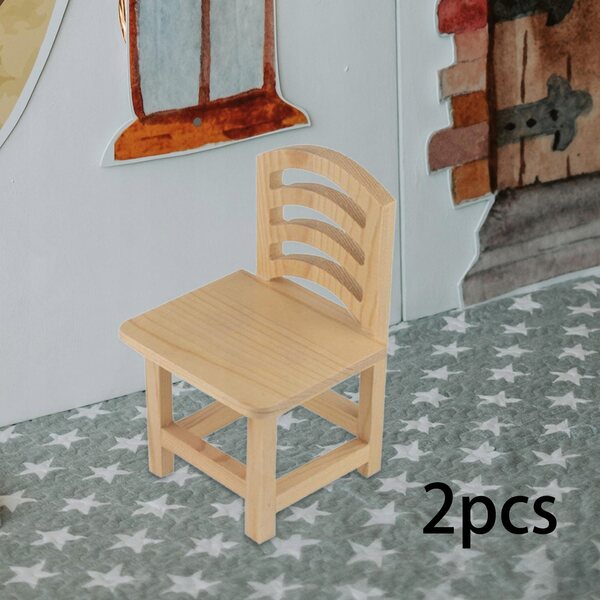 Set 2 Mini Sedie in Legno Grezzo per Casa delle Bambole e Progetti DIY