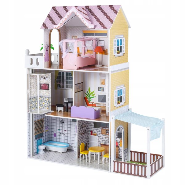 Costway 120,5 cm 3-stöckiges Puppenhaus aus Holz für Kinder ab 3 Jahren