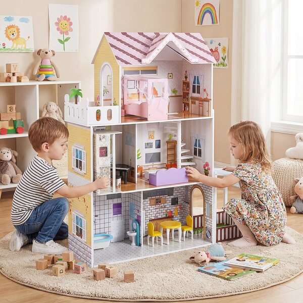 Costway 120,5 cm 3-stöckiges Puppenhaus aus Holz für Kinder ab 3 Jahren