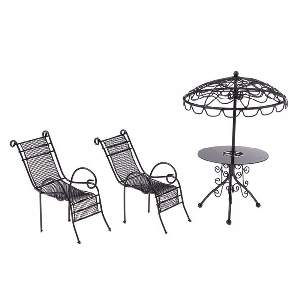Miniatur-Set 1:12 Metalltisch und Stühle für Puppenhaus Schwarz