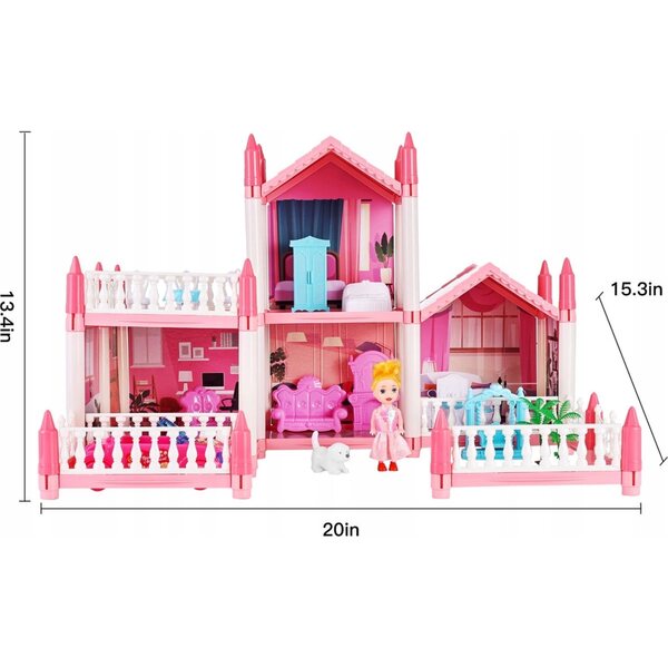casetta per bambole con 21 accessori rosa, 5 stanze e luci colorate per bambini