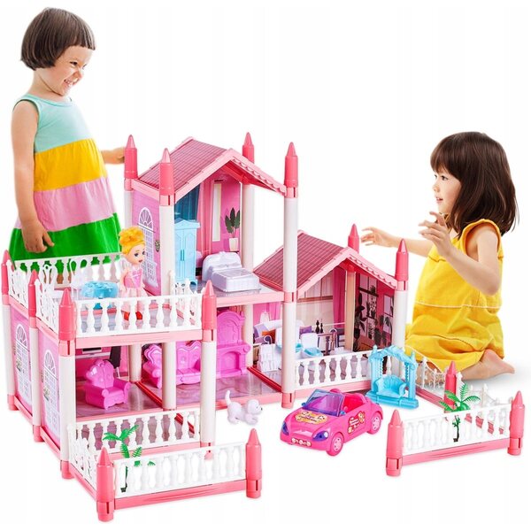 casetta per bambole con 21 accessori rosa, 5 stanze e luci colorate per bambini