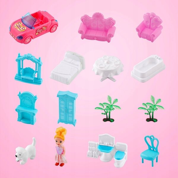 casetta per bambole con 21 accessori rosa, 5 stanze e luci colorate per bambini