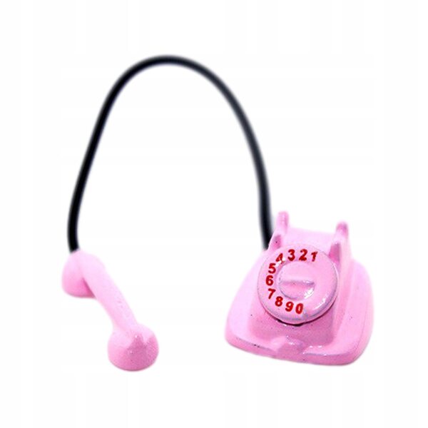 Retro Telefon Miniature 1:12 til Dukkehus i Pink Metal