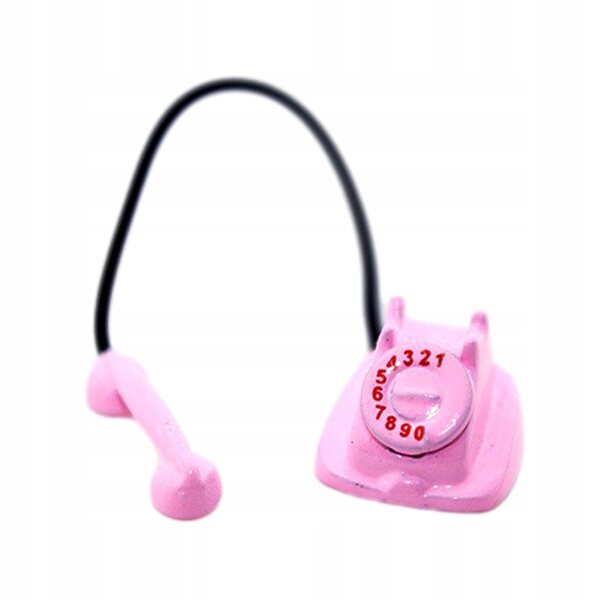 Retro Telefon Miniature 1:12 til Dukkehus i Pink Metal