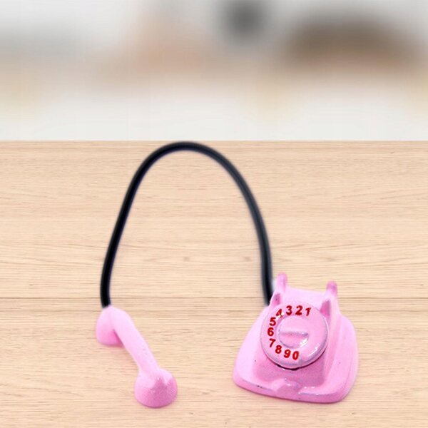 Retro Telefon Miniature 1:12 til Dukkehus i Pink Metal