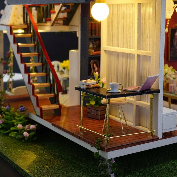 Maison de poupée en bois avec ensemble de meubles et éclairage LED DIY