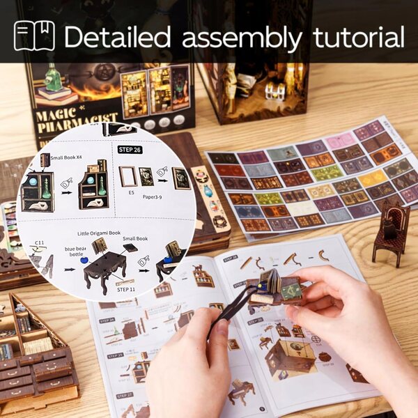 Domenico DIY Modellierset für Bücherregal mit LED-Beleuchtung und Holzdetails