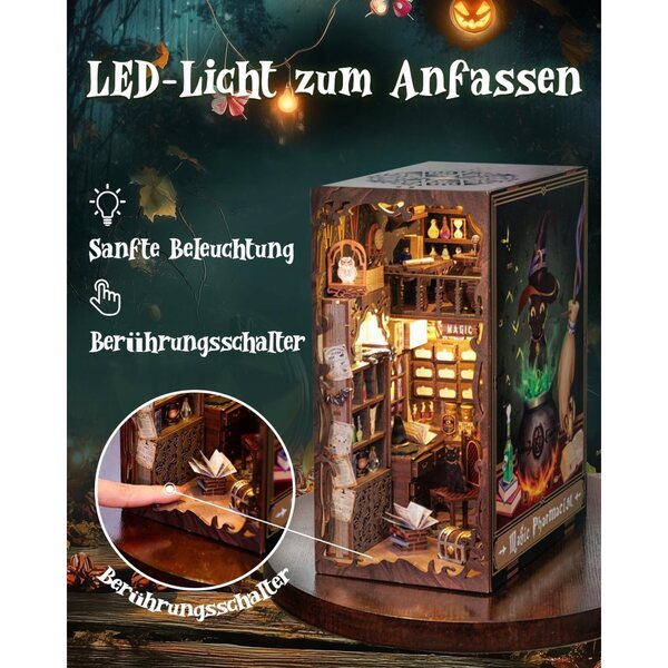 Domenico DIY Modellierset für Bücherregal mit LED-Beleuchtung und Holzdetails