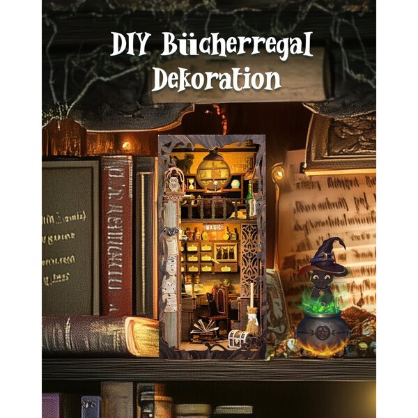 Domenico DIY Modellierset für Bücherregal mit LED-Beleuchtung und Holzdetails