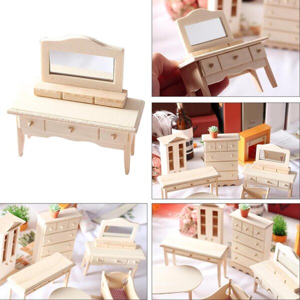 Holzmöbelset für 1:12 Puppenhaus – Wohnzimmer und Esszimmer