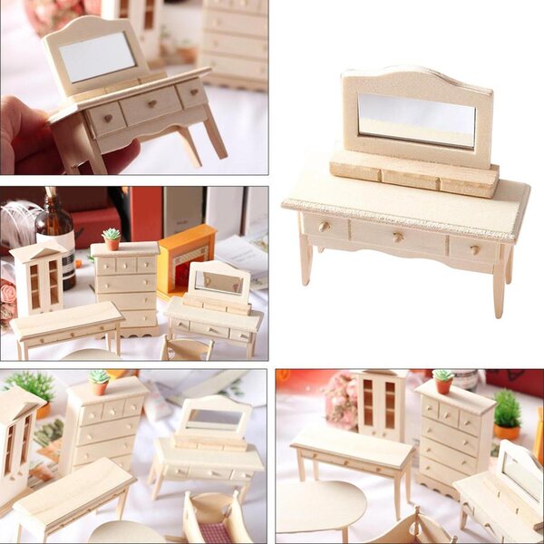 Holzmöbelset für 1:12 Puppenhaus – Wohnzimmer und Esszimmer