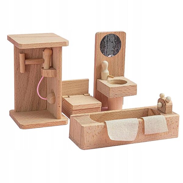 Holzmöbel-Set für Puppenhaus – Badezimmer, Schlafzimmer und Wohnzimmer