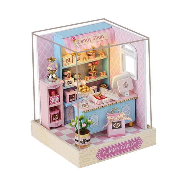 Mini casa delle bambole DIY in legno con dolci e mobili realistici