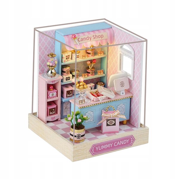 Mini casa delle bambole DIY in legno con dolci e mobili realistici