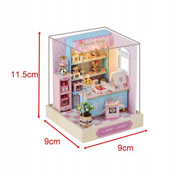 Mini casa delle bambole DIY in legno con dolci e mobili realistici