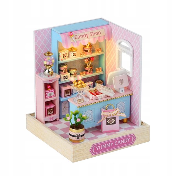 Mini casa delle bambole DIY in legno con dolci e mobili realistici