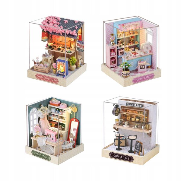 Mini casa delle bambole DIY in legno con dolci e mobili realistici