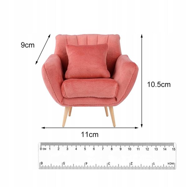 Sofa rossa in legno e polare per casa delle bambole 1:12 - Mini arredamento nordico
