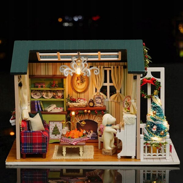 DIY amerikanisches Retro-Puppenhaus mit LED – kompletter Holzbausatz zum Zusammenbauen