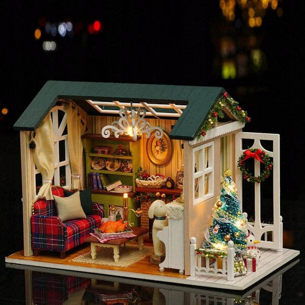 DIY amerikanisches Retro-Puppenhaus mit LED – kompletter Holzbausatz zum Zusammenbauen