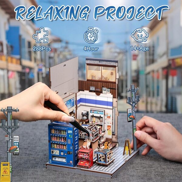 Book Nook Japanisches Detektiv 3D-Holzpuzzle – DIY-Set mit LED-Licht
