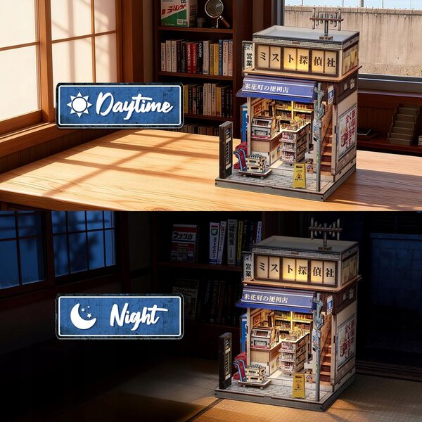 Book Nook Japanisches Detektiv 3D-Holzpuzzle – DIY-Set mit LED-Licht