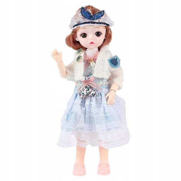 BJD-Puppe, 30 cm, 1/6, Mädchen mit großen Augen und abnehmbarem blau-weißem Kleid