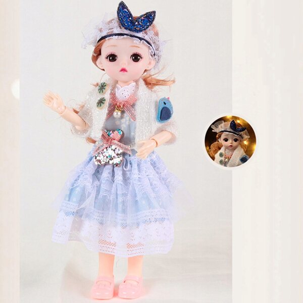 BJD-Puppe, 30 cm, 1/6, Mädchen mit großen Augen und abnehmbarem blau-weißem Kleid