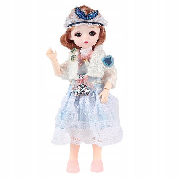 BJD-Puppe, 30 cm, 1/6, Mädchen mit großen Augen und abnehmbarem blau-weißem Kleid