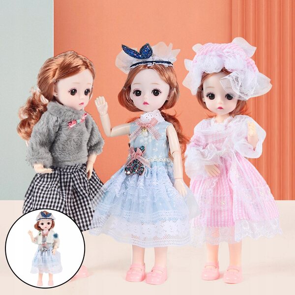 BJD-Puppe, 30 cm, 1/6, Mädchen mit großen Augen und abnehmbarem blau-weißem Kleid