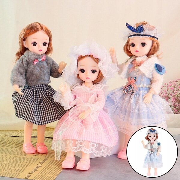 BJD-Puppe, 30 cm, 1/6, Mädchen mit großen Augen und abnehmbarem blau-weißem Kleid