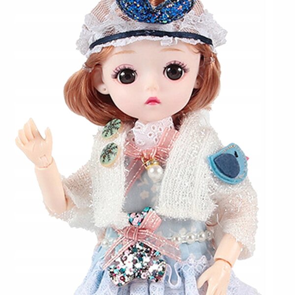 BJD-Puppe, 30 cm, 1/6, Mädchen mit großen Augen und abnehmbarem blau-weißem Kleid